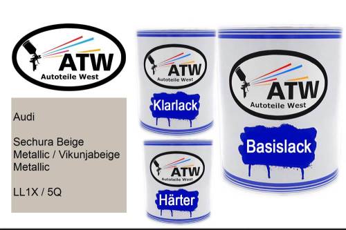 Audi, Sechura Beige Metallic / Vikunjabeige Metallic, LL1X / 5Q: 1L Lackdose + 1L Klarlack + 500ml Härter - Set, von ATW Autoteile West.
